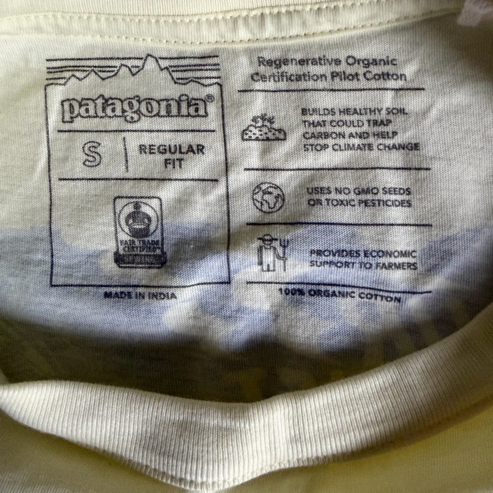 Patagonia Yellow Our Planet Can’t Wait Cropped Pocket Tee Short Sleeve Cotton - Picture 7 of 7
